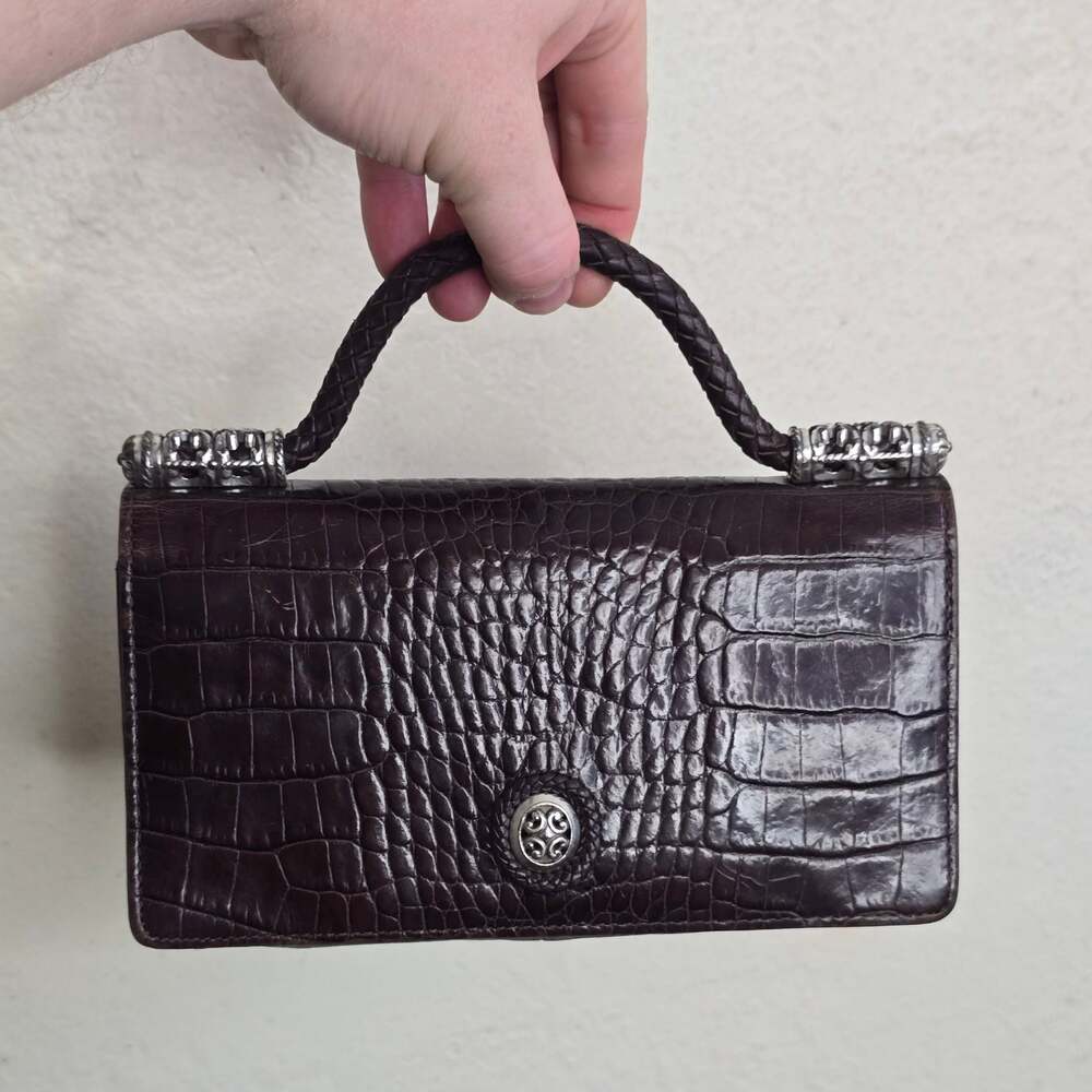 Brighton Vintage Croc-Embossed Leather Small Top Handle Clutch/Organizer Bag - Picture 5 of 8